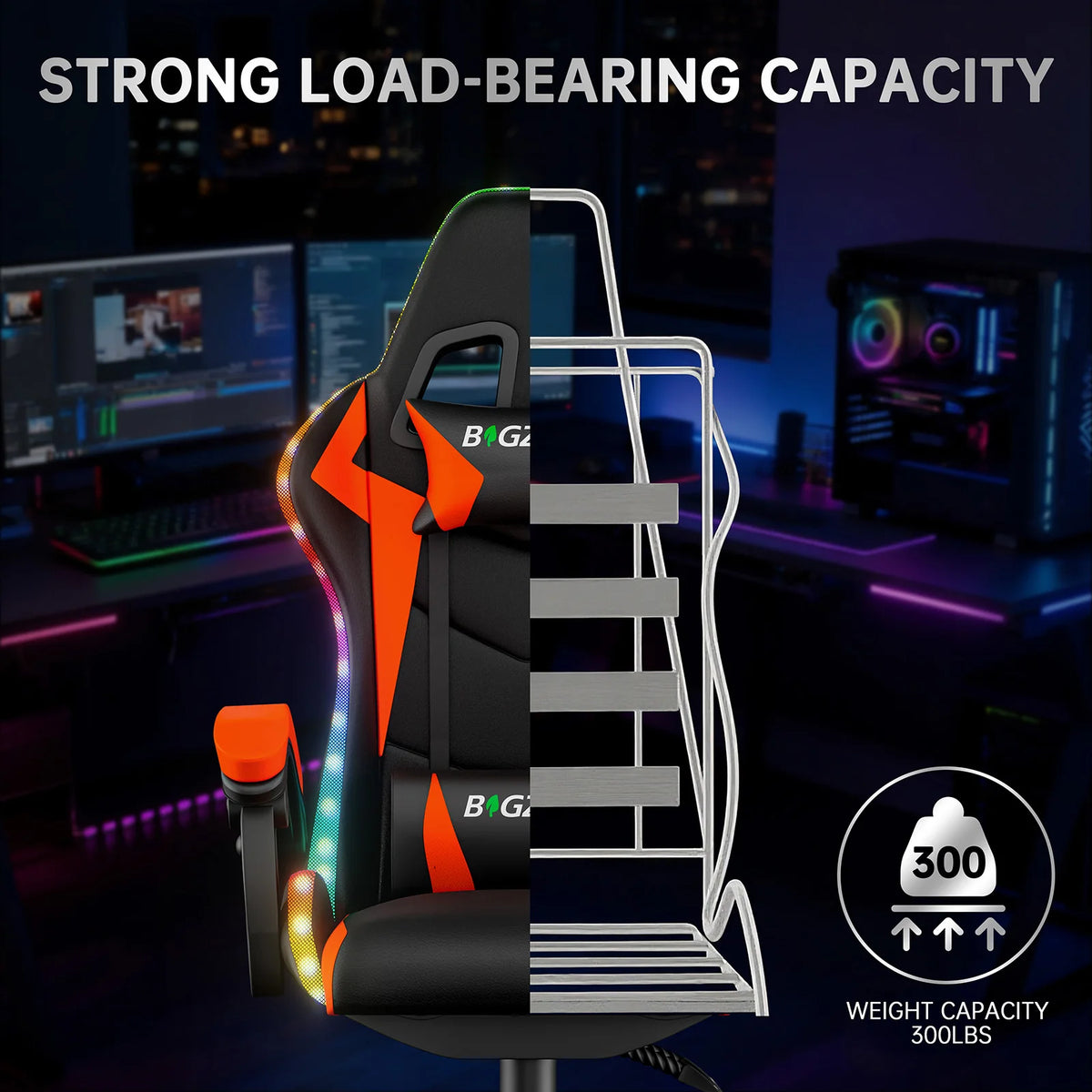 Gaming Chair with LED RGB Gaming Chairs Ergonomic PC Chair with Headrest Gaming Chair RGB Light Lighting Computer Chair