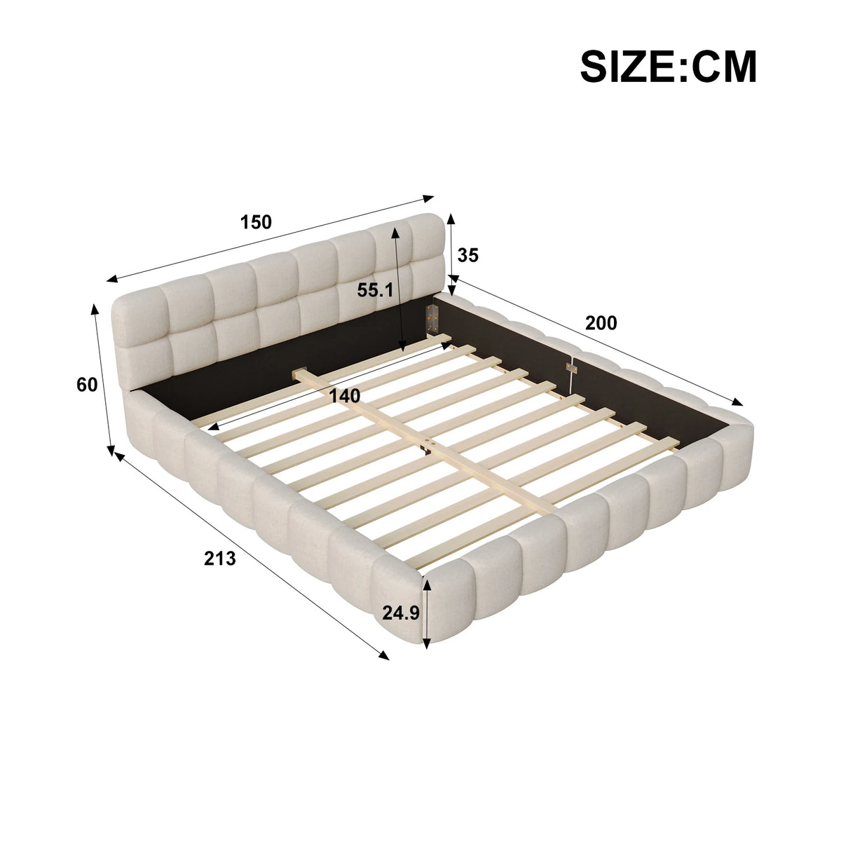 Bed 140x200-Double bed 140x200-Upholstered bed with soft back-Adult bed in SK style