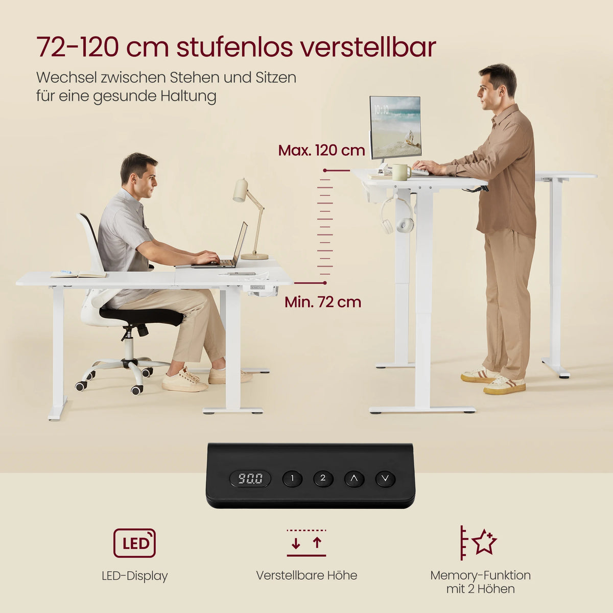 VASAGLE Height adjustable electric desk, L-shaped corner desk, 140x160 cm, with charging station
