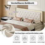 Rosahqnda Modern Faux Leather bed with Drawers, Stylish Faux Leather Double Bed Rher with Storage, Without Mattress