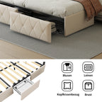 Rosahqnda Modern Faux Leather bed with Drawers, Stylish Faux Leather Double Bed Rher with Storage, Without Mattress
