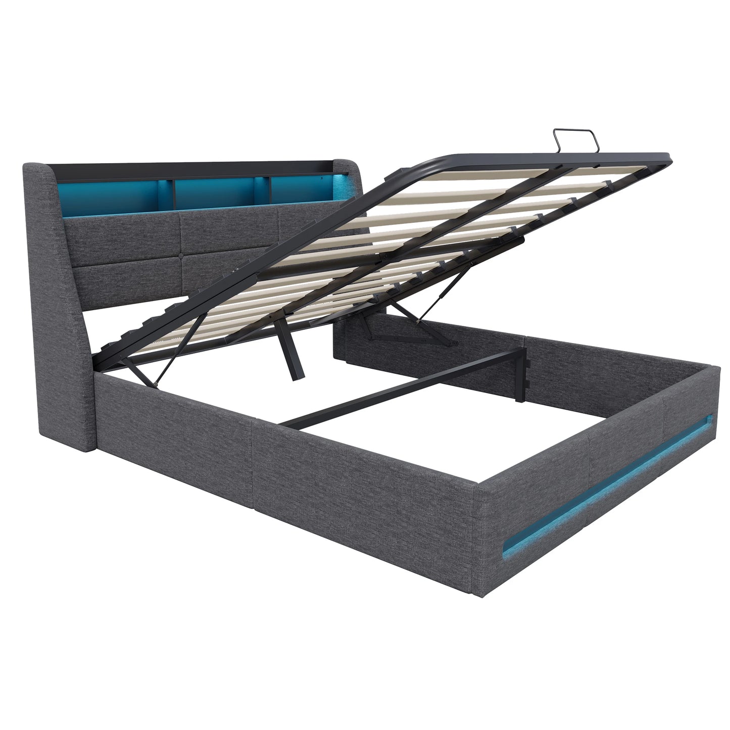 Trunk bed 140x190 with box bed LED, hydraulic bed bed 2 people with Storage and head of beds for adult and teen