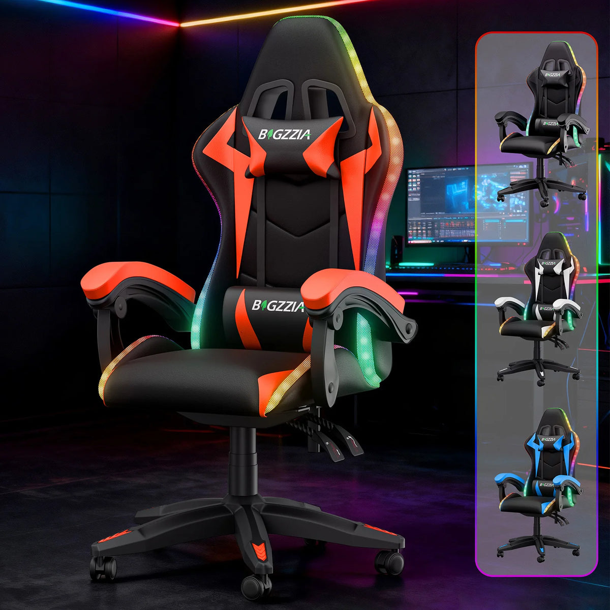 Gaming Chair with LED RGB Gaming Chairs Ergonomic PC Chair with Headrest Gaming Chair RGB Light Lighting Computer Chair