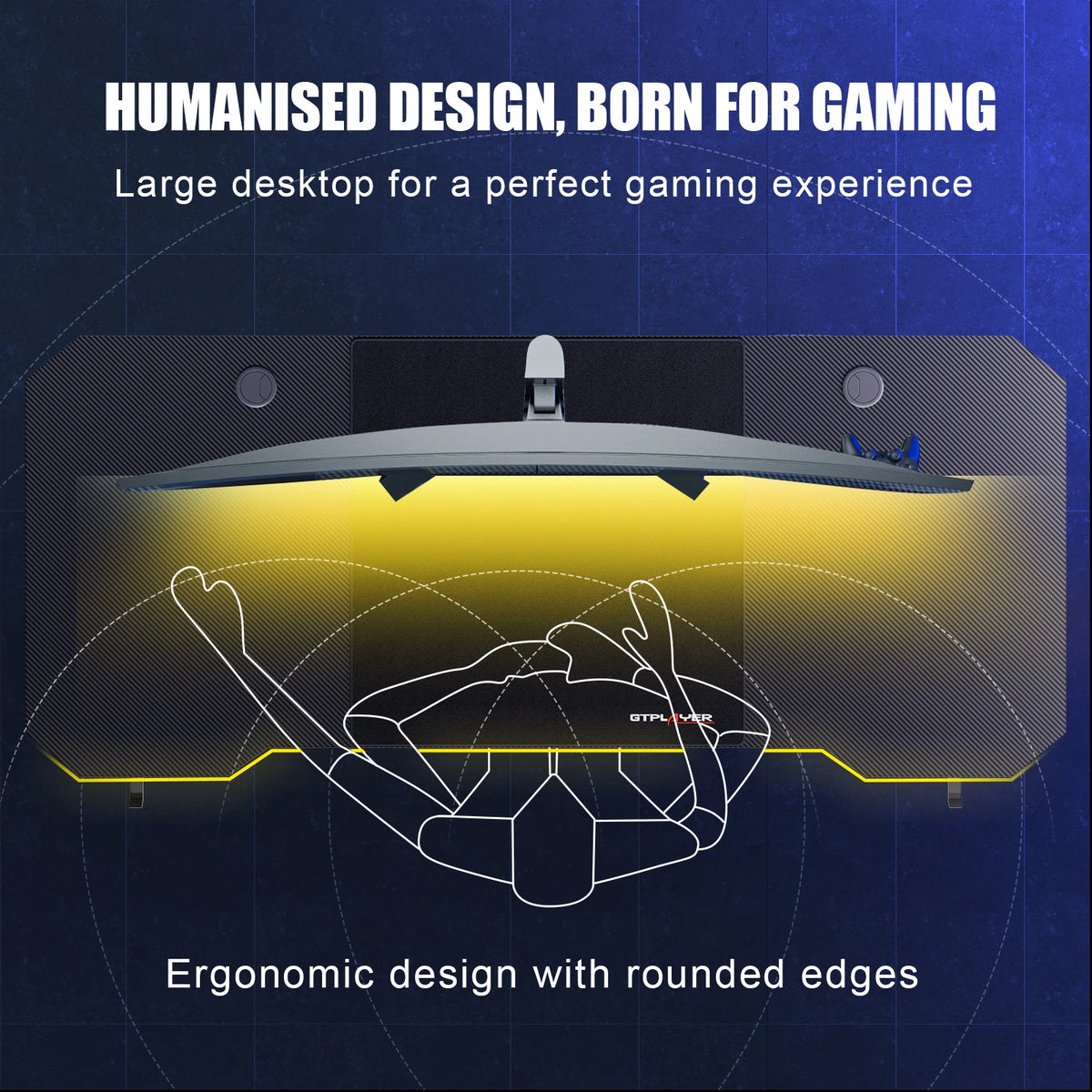 GTPLAYER Gaming table, Gaming desk 120x60cm, PC table Gamer table with Carbon Fiber Surface/LED/socket, Black