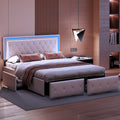 Rosahqnda Modern Faux Leather bed with Drawers, Stylish Faux Leather Double Bed Rher with Storage, Without Mattress