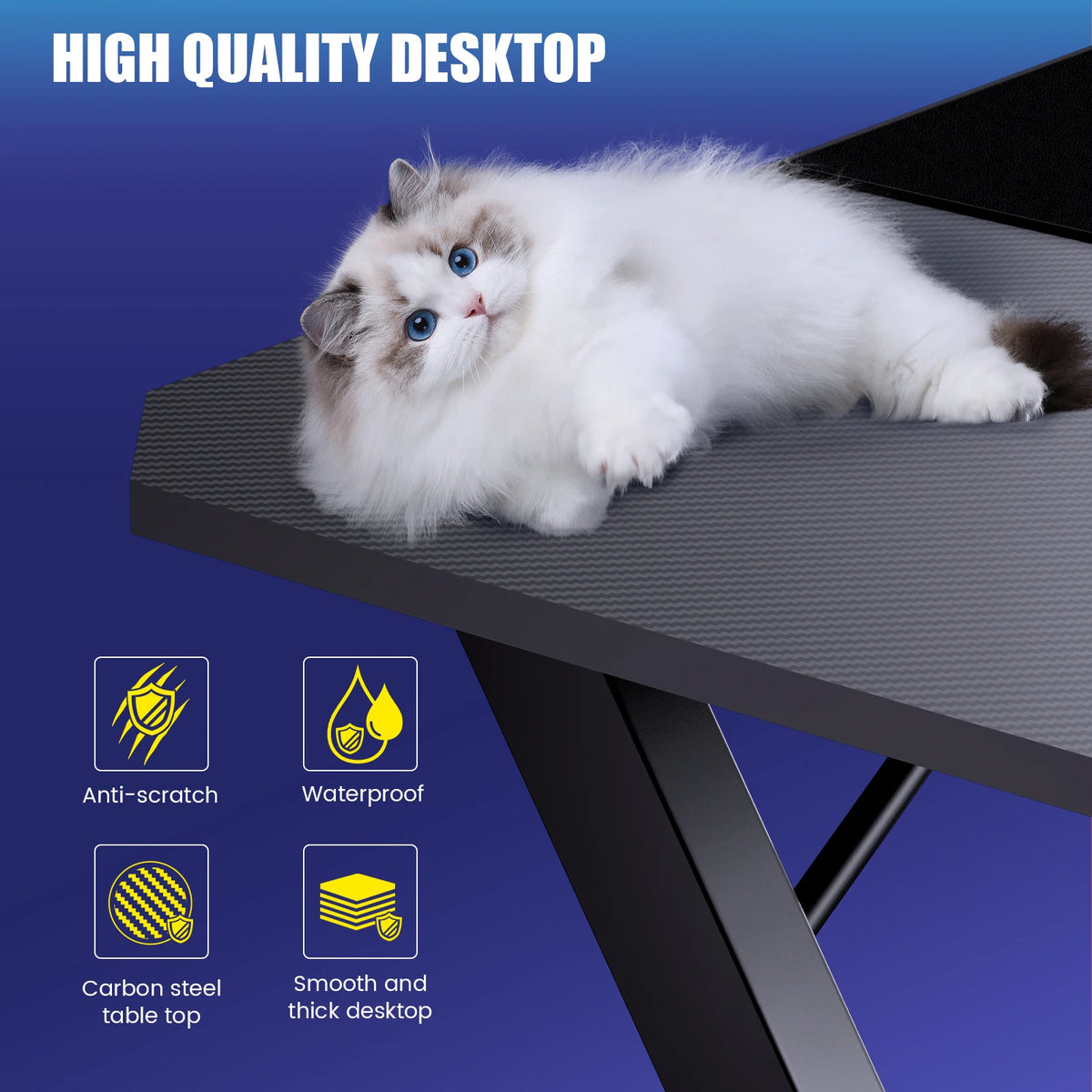 GTPLAYER Gaming table, Gaming desk 120x60cm, PC table Gamer table with Carbon Fiber Surface/LED/socket, Black