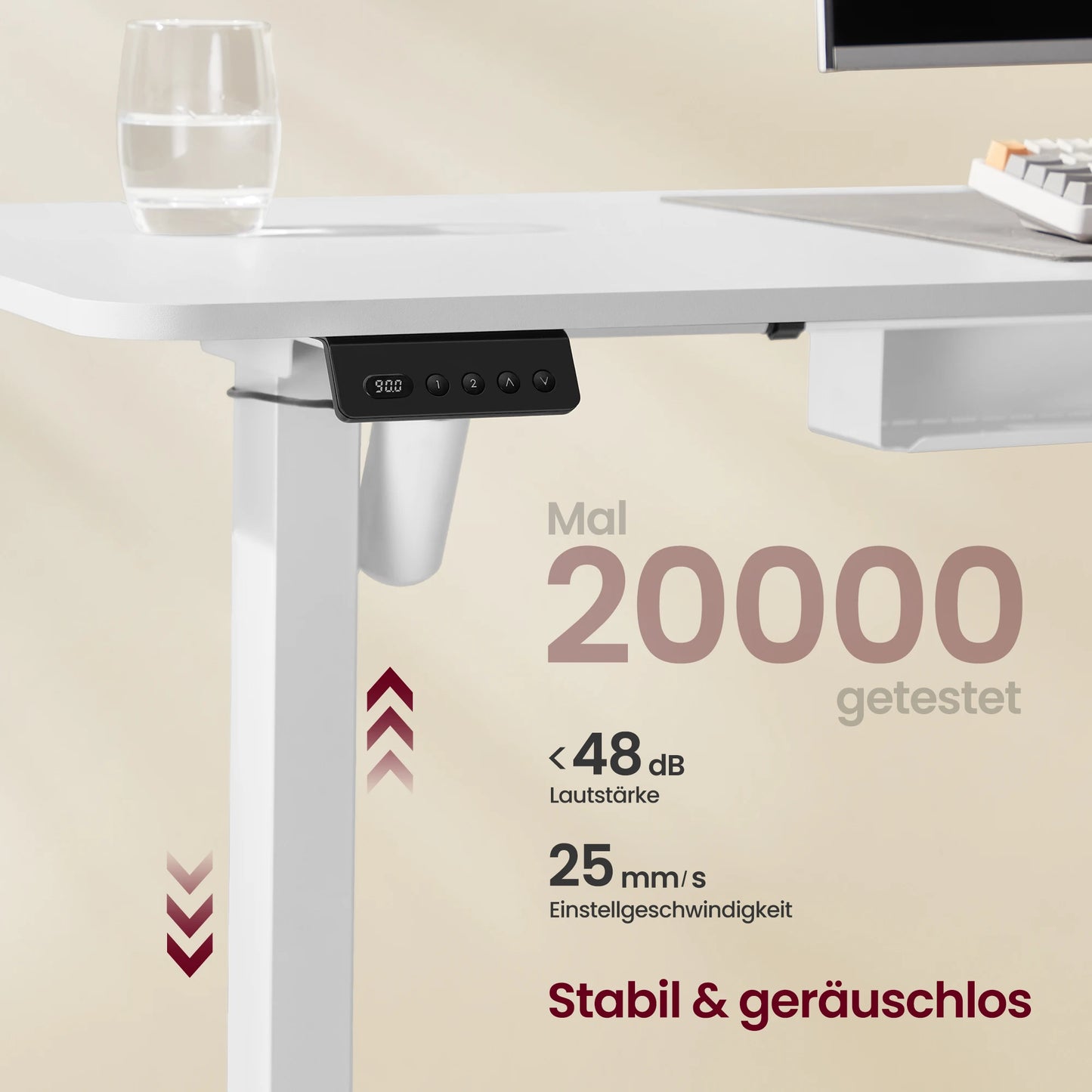 VASAGLE Height adjustable electric desk, L-shaped corner desk, 140x160 cm, with charging station