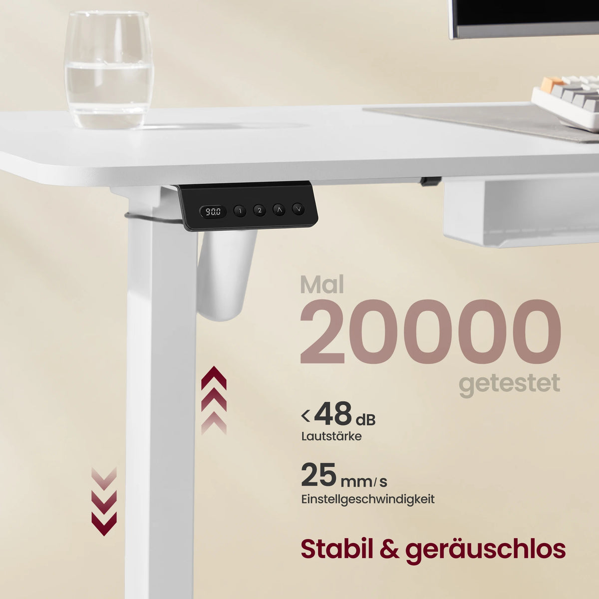 VASAGLE Height adjustable electric desk, L-shaped corner desk, 140x160 cm, with charging station