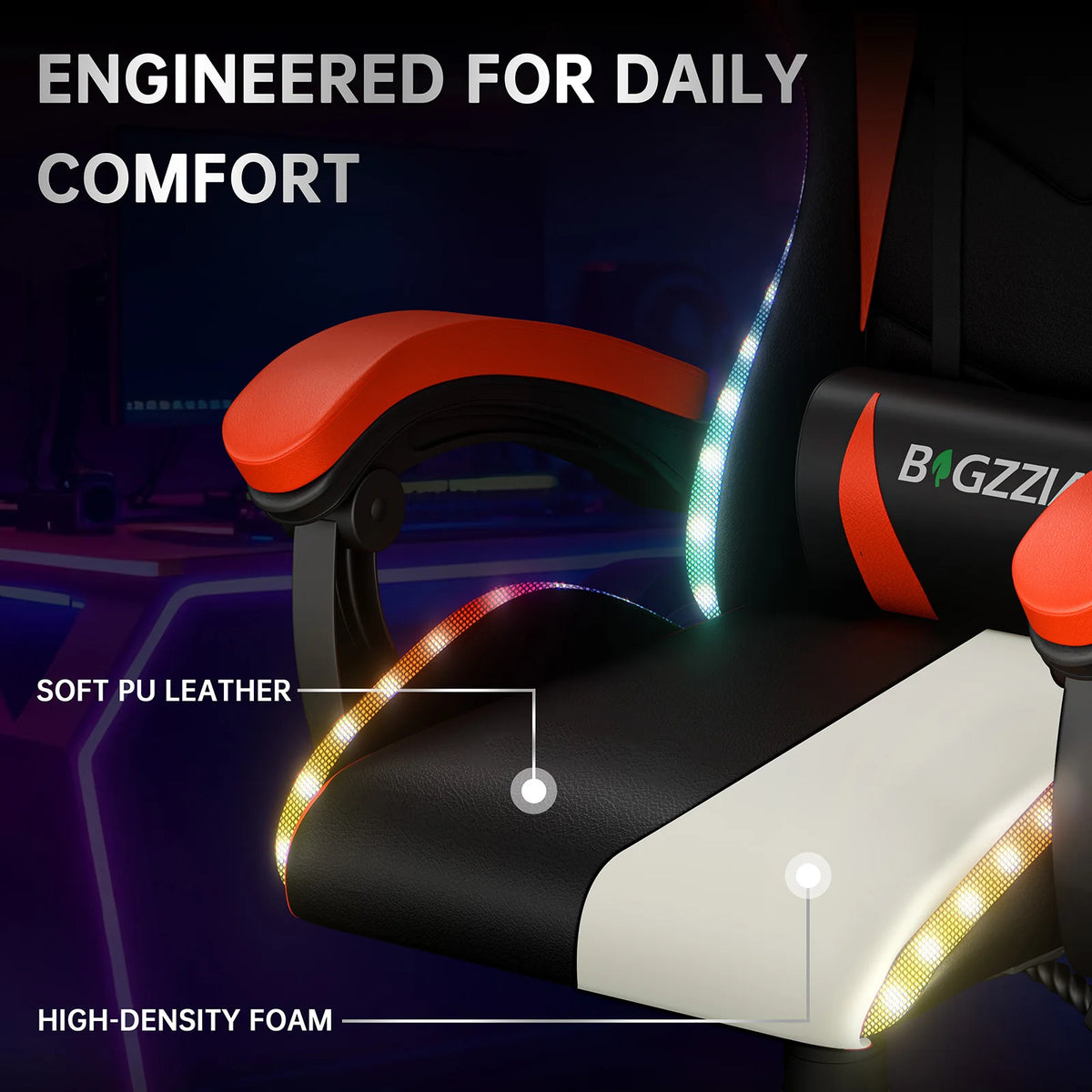 Gaming Chair with LED RGB Gaming Chairs Ergonomic PC Chair with Headrest Gaming Chair RGB Light Lighting Computer Chair