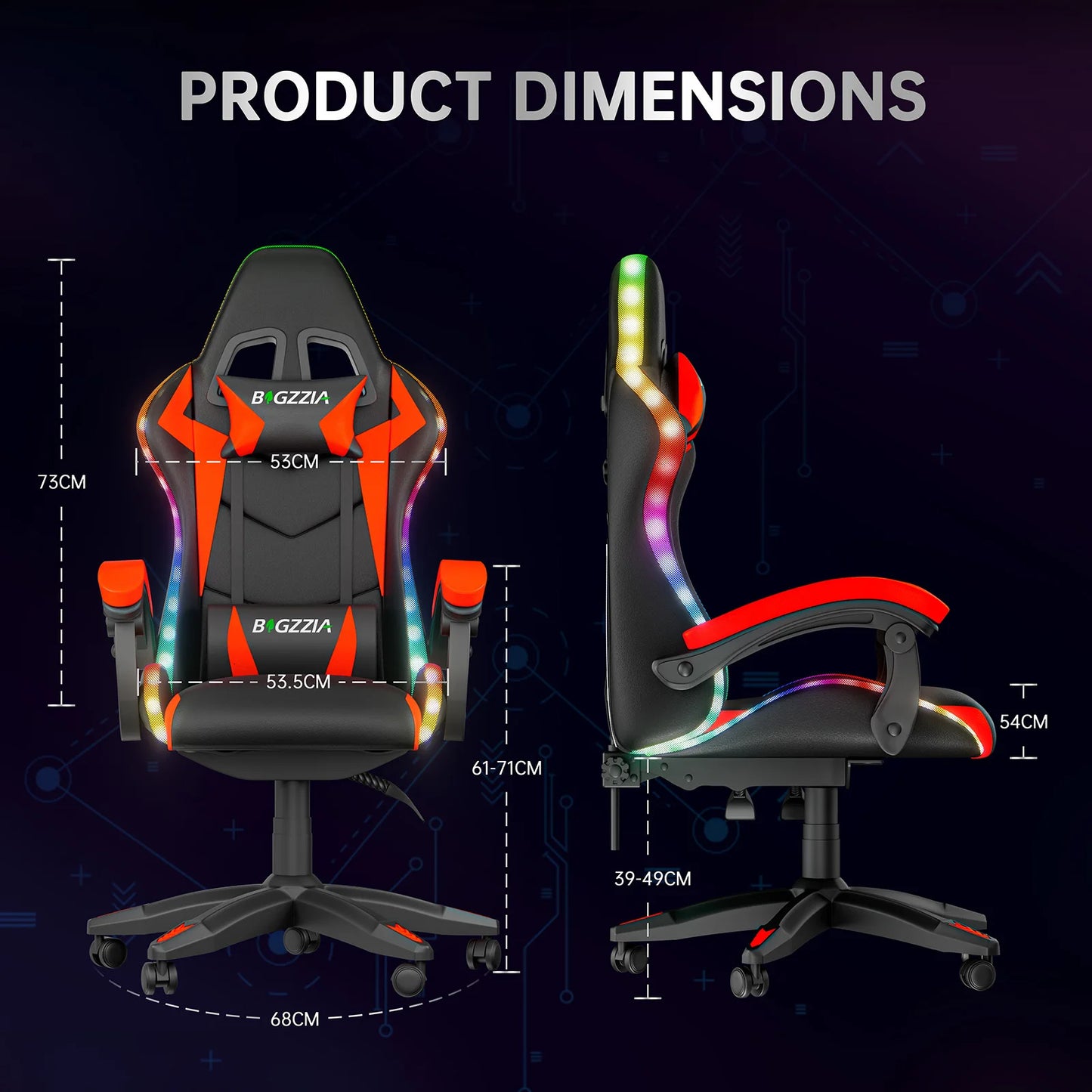 Gaming Chair with LED RGB Gaming Chairs Ergonomic PC Chair with Headrest Gaming Chair RGB Light Lighting Computer Chair