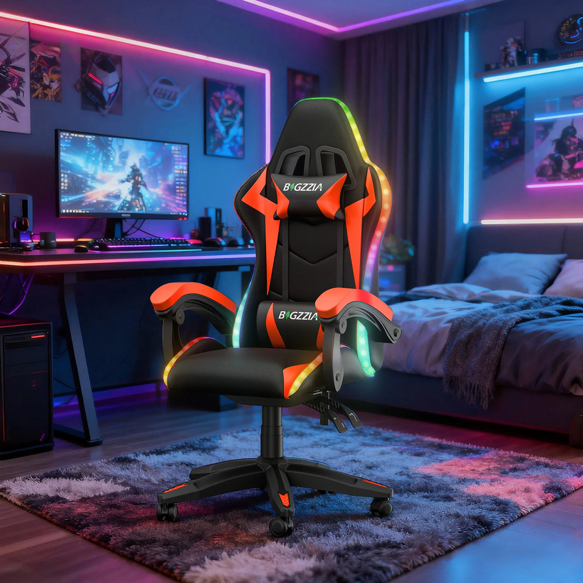 Gaming Chair with LED RGB Gaming Chairs Ergonomic PC Chair with Headrest Gaming Chair RGB Light Lighting Computer Chair