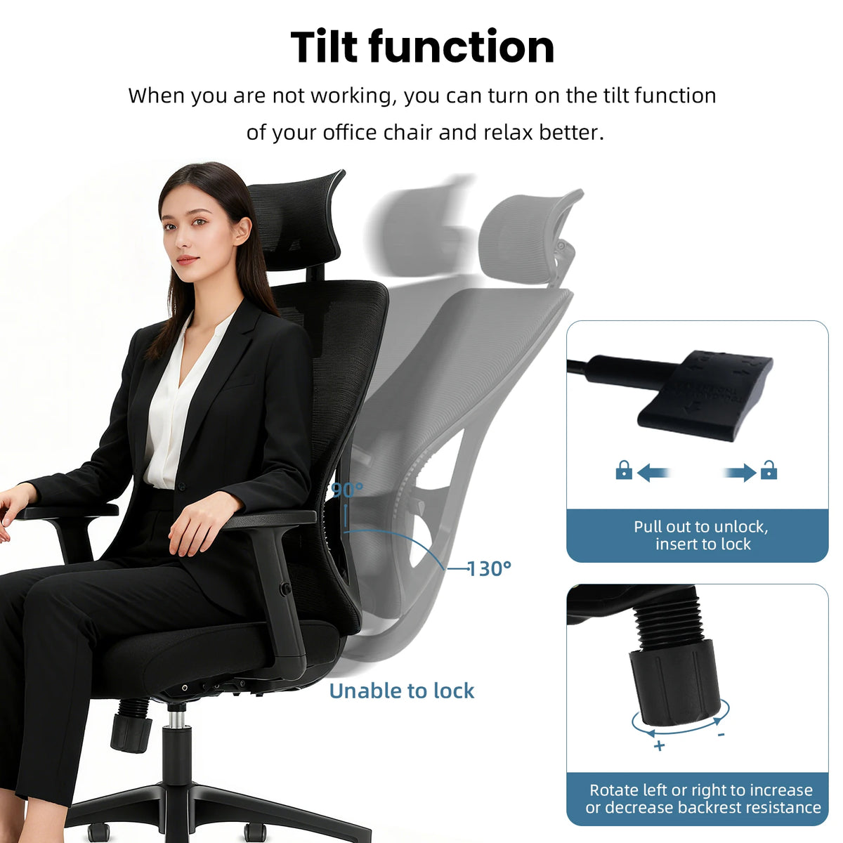Durrafy Office Chair Computer Desk Chair Ergonomic Executive Task Chair with Lumbar Support Adjustable Swivel Chair black