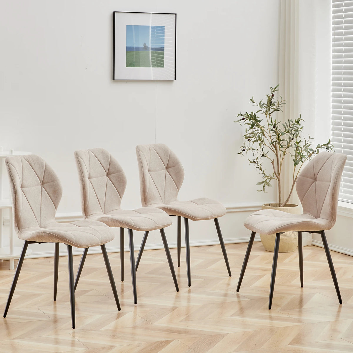 EGOONM Set of 2/4/6 Dining Chairs Upholstered Padded Linen Fabric Kitchen Chairs Metal Legs for Balcony Restaurant  Dining Room