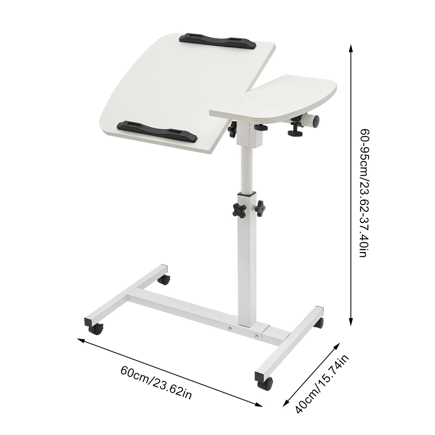 Laptop Desk Stand 360° Adjustable Tilting Overbed Table with Wheels Mobile Laptop Table Foldable Rolling Bedside Desk 60*40cm