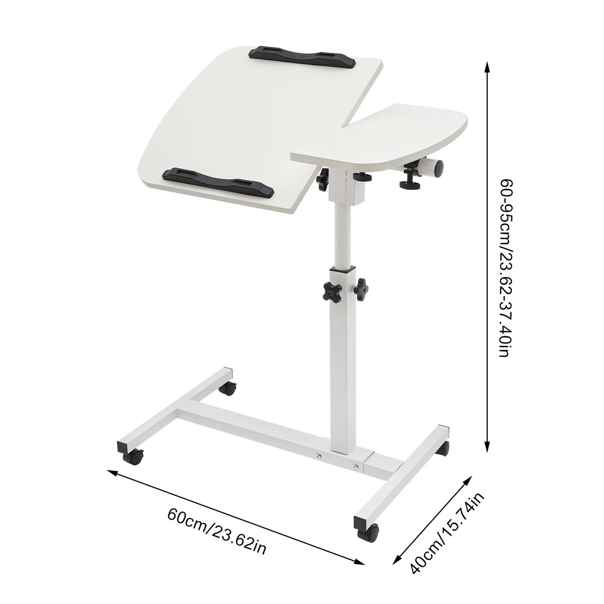 Laptop Desk Stand 360° Adjustable Tilting Overbed Table with Wheels Mobile Laptop Table Foldable Rolling Bedside Desk 60*40cm