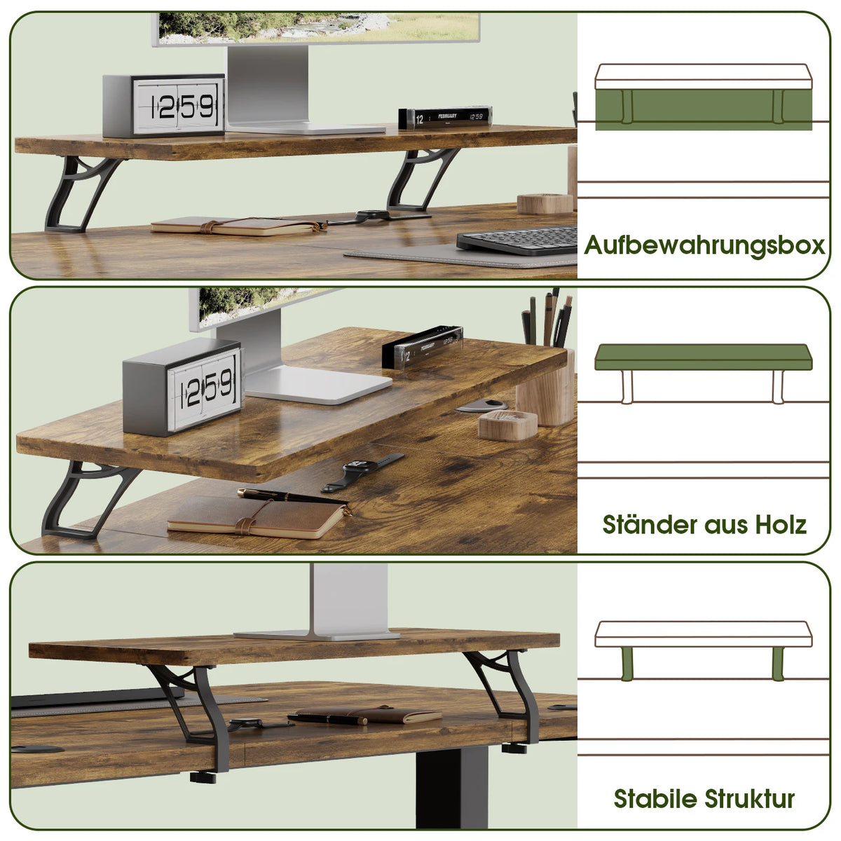 Devoko Height Adjustable desk Electric 120 × 60cm with Monitor Stand Ergonomic Seat Standing Desk (White)
