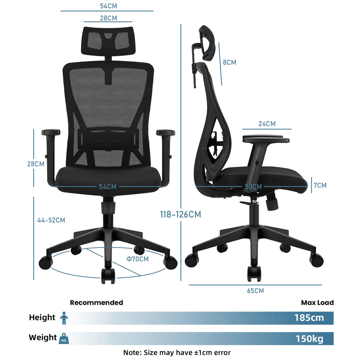 Durrafy Office Chair Computer Desk Chair Ergonomic Executive Task Chair with Lumbar Support Adjustable Swivel Chair black