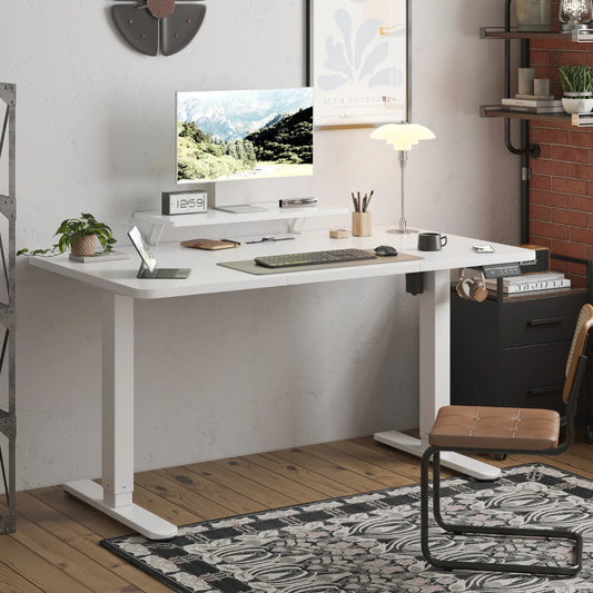 Devoko Height Adjustable desk Electric 160 × 70cm with Monitor Stand Ergonomic Seat Standing Desk (White)