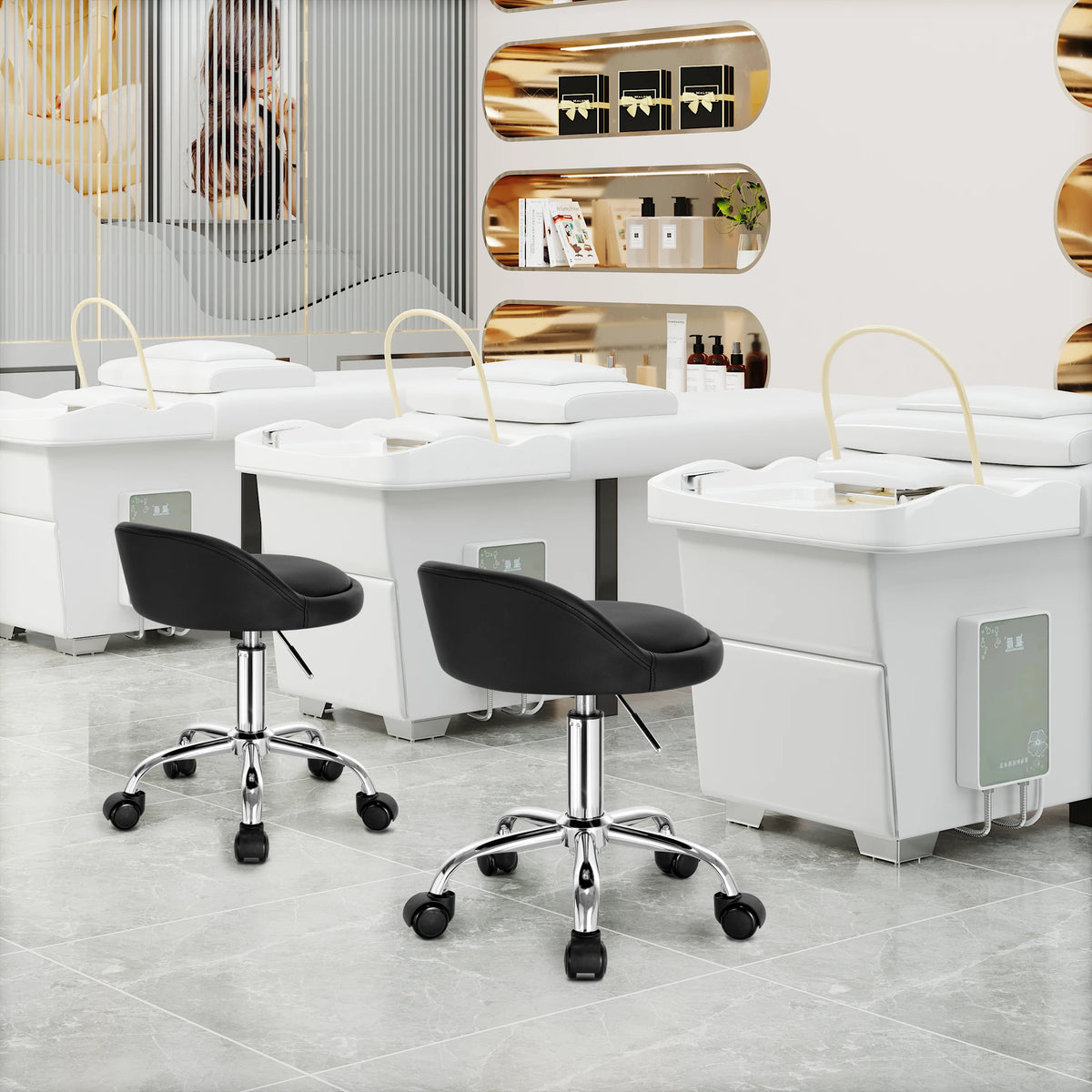 WOLTU Swivel Office Stool with Wheels Height Adjustable Computer Chair With Low Backrest Work  Roller Rocker Dressing Stool