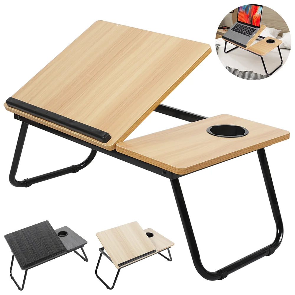 Folding Desk Laptop Table for Bed and Sofa Laptop Desk 5-level Height Adjustment with Cup holder Multifunction Table