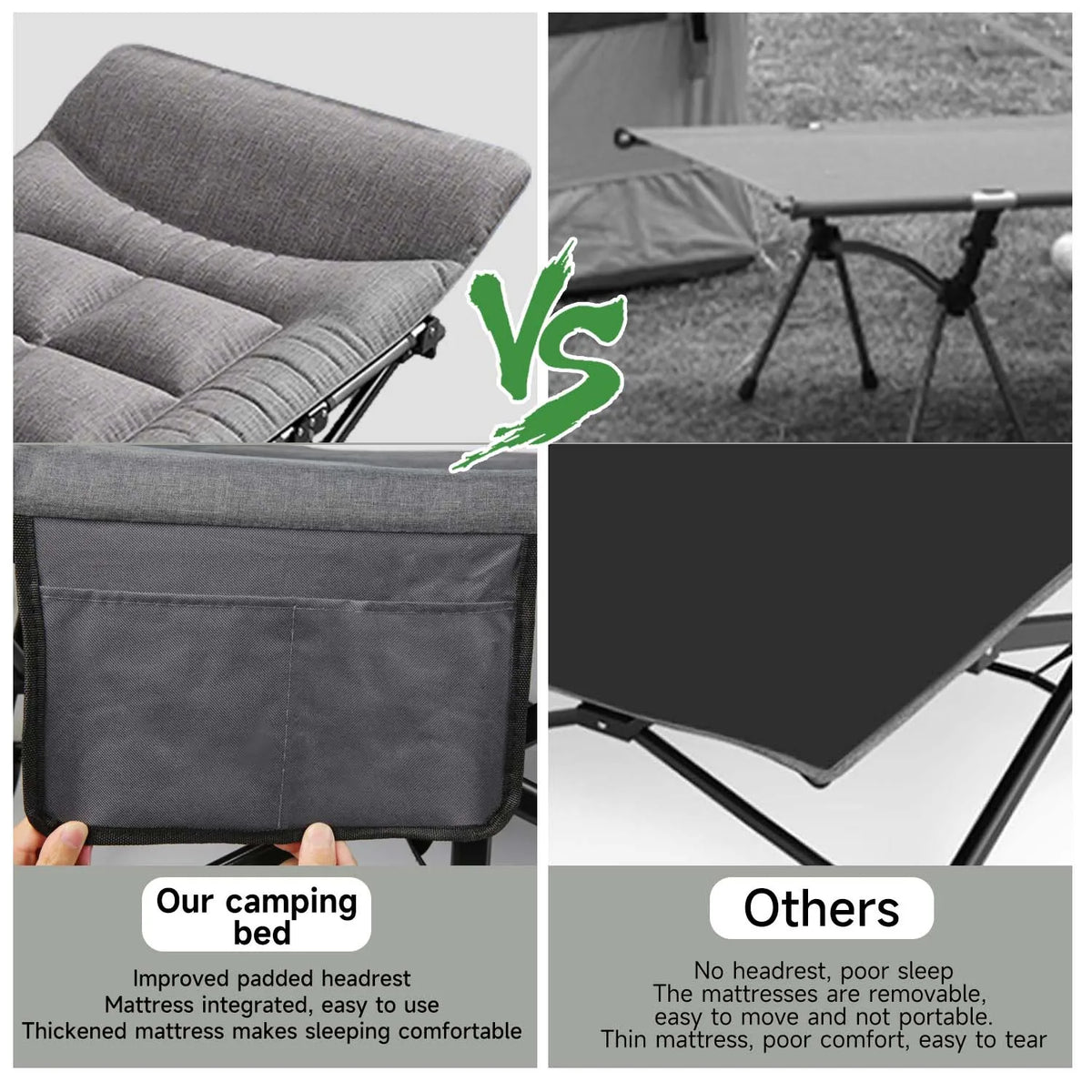 Outdoor Camping Bed Folding Garden Single Nap Bed with Storage Bag Portable Sleeping Cot for Office Home Beach Travel Hiking Bed