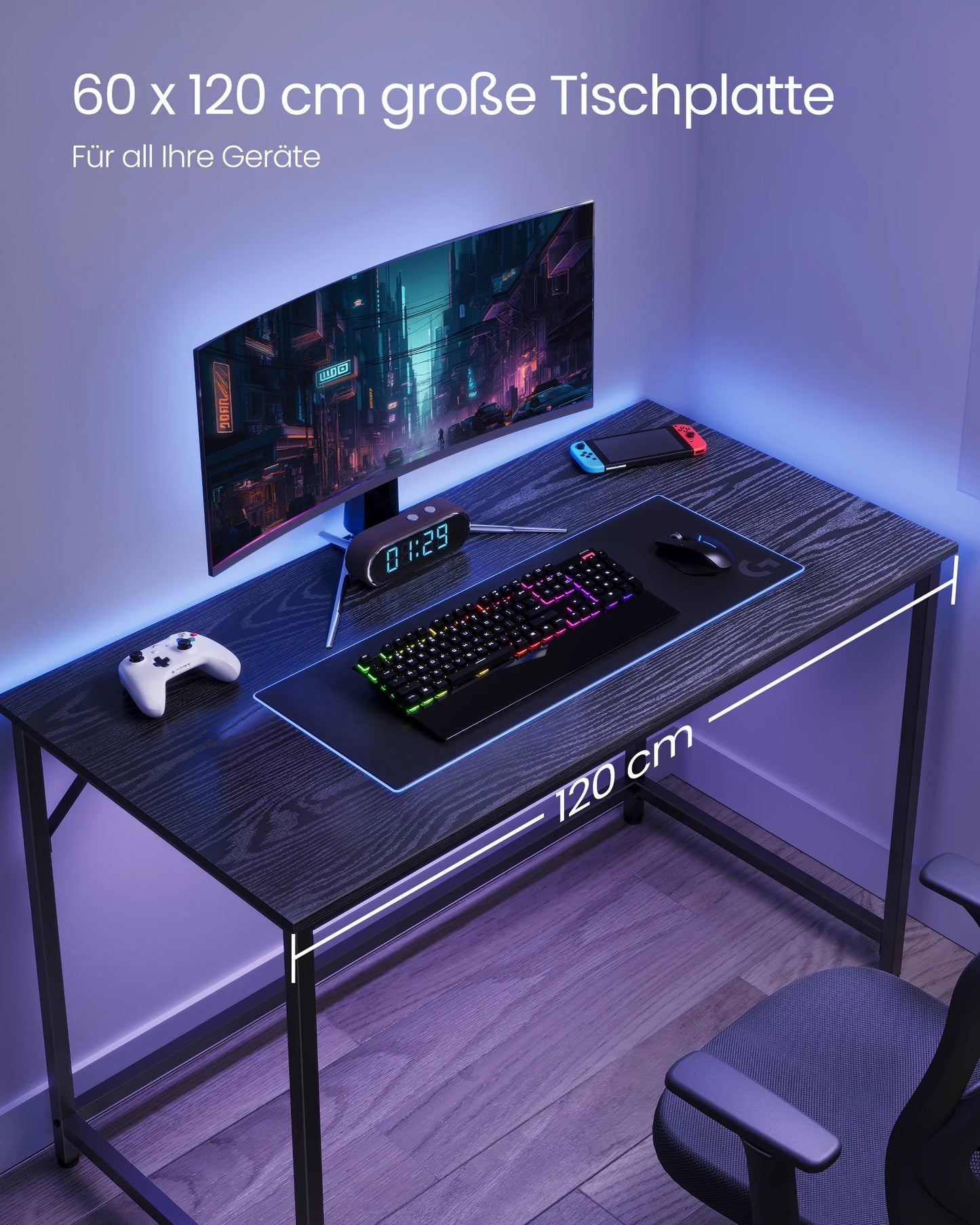 VASAGLE Desk, Small Computer table, office table for Study, Bedroom, 60x120x76 cm Industrial Design