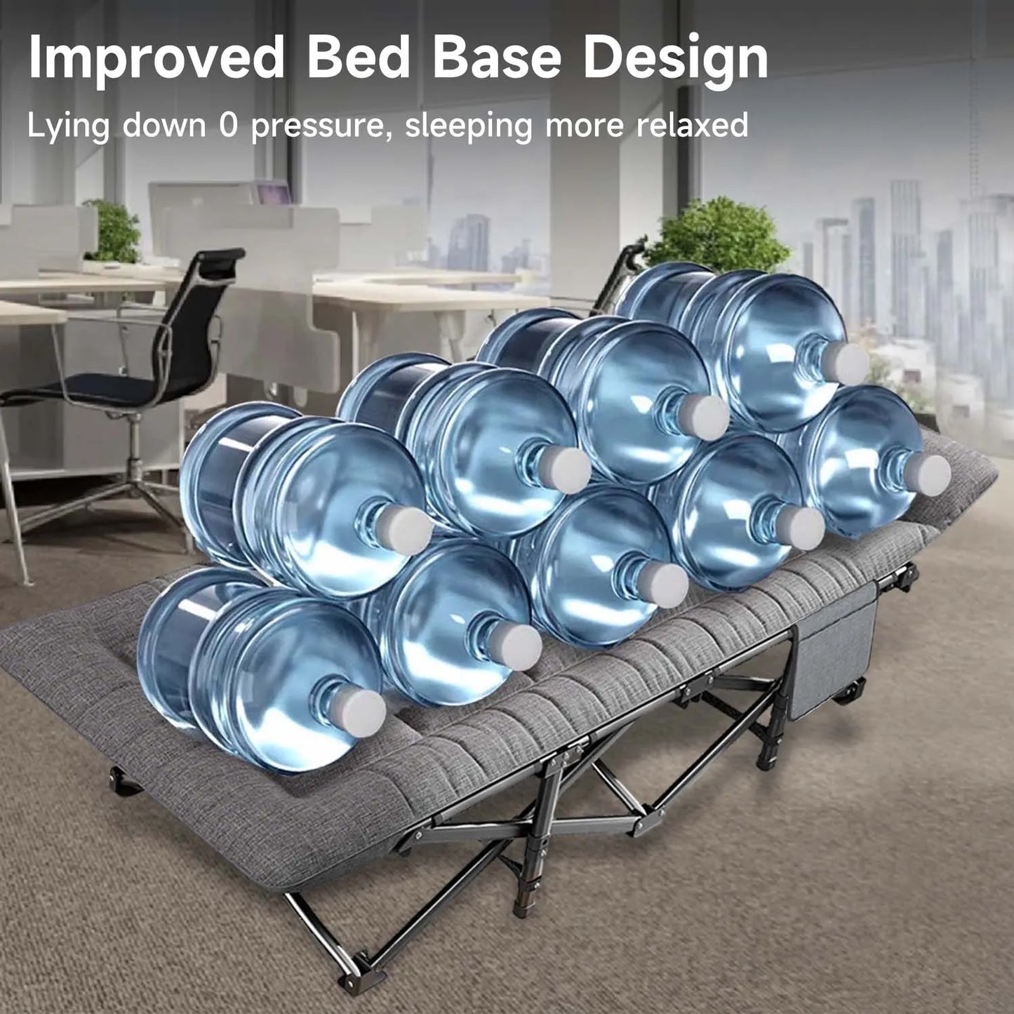 Outdoor Camping Bed Folding Garden Single Nap Bed with Storage Bag Portable Sleeping Cot for Office Home Beach Travel Hiking Bed
