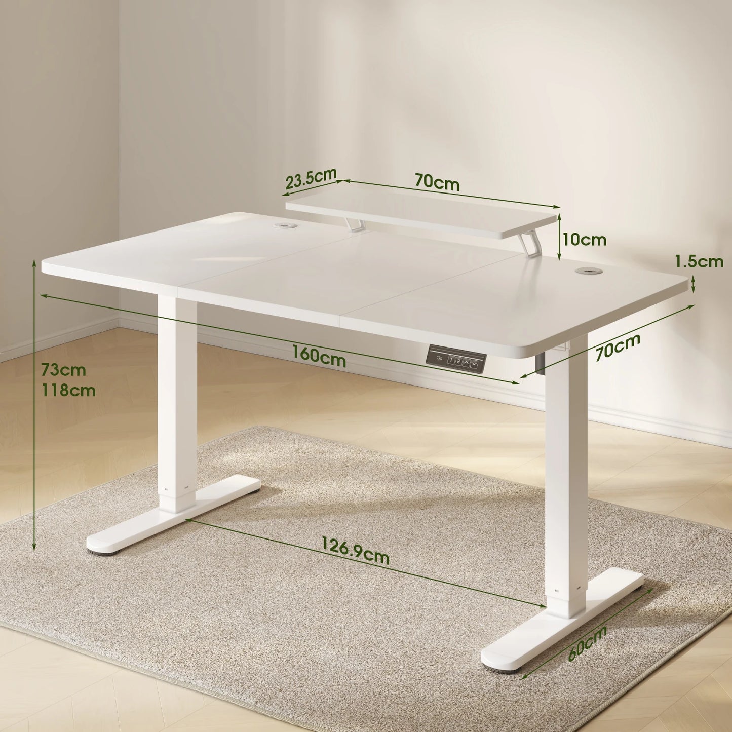 Devoko Height Adjustable desk Electric 160 × 70cm with Monitor Stand Ergonomic Seat Standing Desk (White)