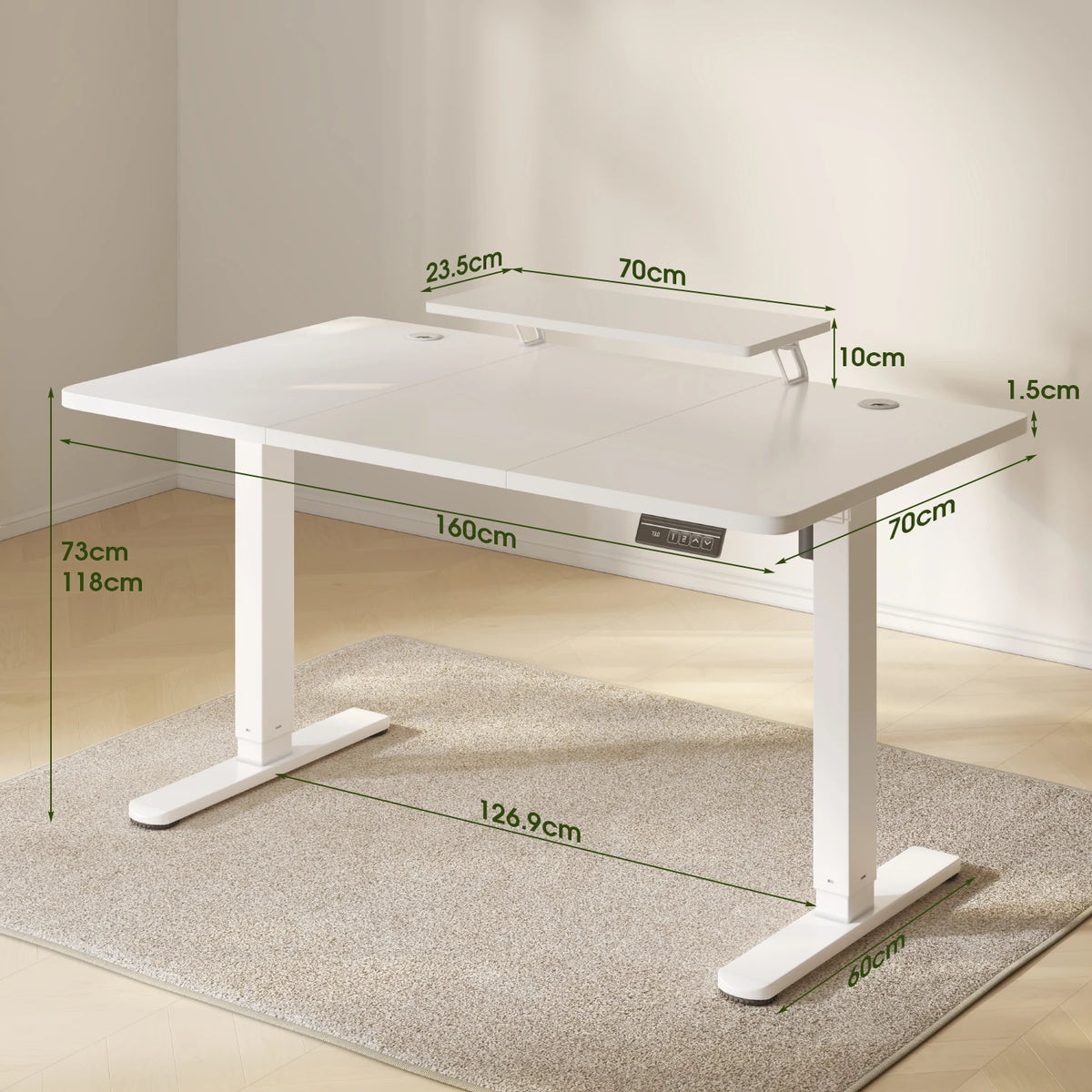 Devoko Height Adjustable desk Electric 160 × 70cm with Monitor Stand Ergonomic Seat Standing Desk (White)