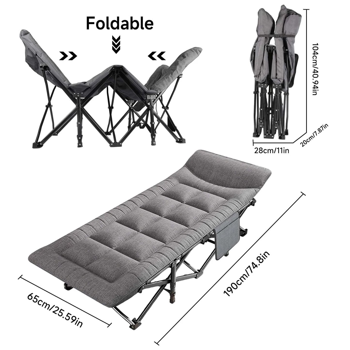 Outdoor Camping Bed Folding Garden Single Nap Bed with Storage Bag Portable Sleeping Cot for Office Home Beach Travel Hiking Bed