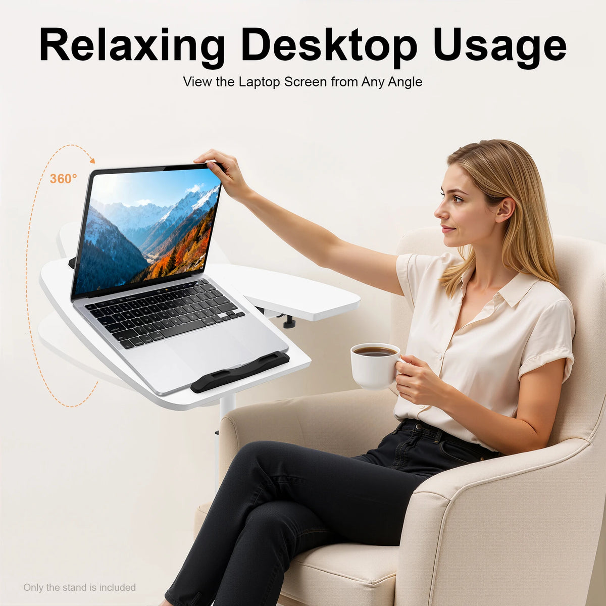Laptop Desk Stand 360° Adjustable Tilting Overbed Table with Wheels Mobile Laptop Table Foldable Rolling Bedside Desk 60*40cm