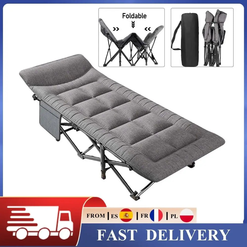 Outdoor Camping Bed Folding Garden Single Nap Bed with Storage Bag Portable Sleeping Cot for Office Home Beach Travel Hiking Bed