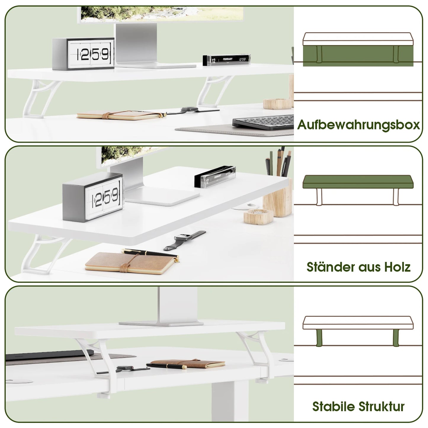 Devoko Height Adjustable desk Electric 160 × 70cm with Monitor Stand Ergonomic Seat Standing Desk (White)