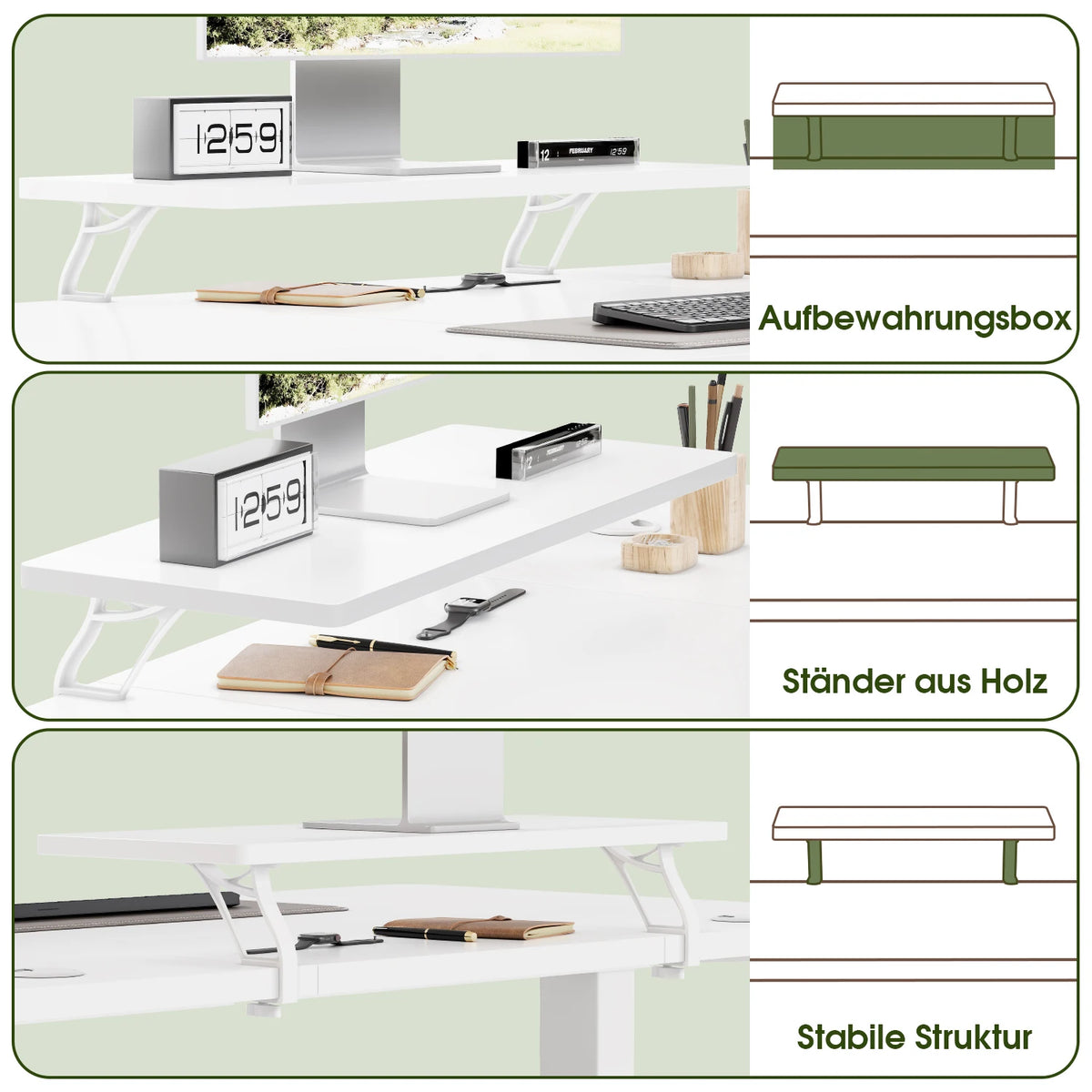 Devoko Height Adjustable desk Electric 160 × 70cm with Monitor Stand Ergonomic Seat Standing Desk (White)