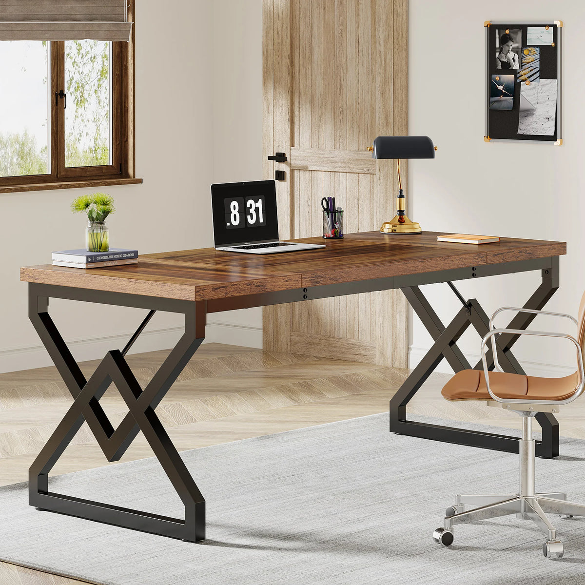 Tribesigns Executive Desk, Office Desk with Extra Thickened Wooden Tabletop and Metal Frame, Large 63 Inches Computer Desk