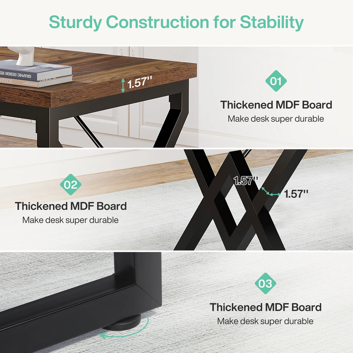 Tribesigns Executive Desk, Office Desk with Extra Thickened Wooden Tabletop and Metal Frame, Large 63 Inches Computer Desk
