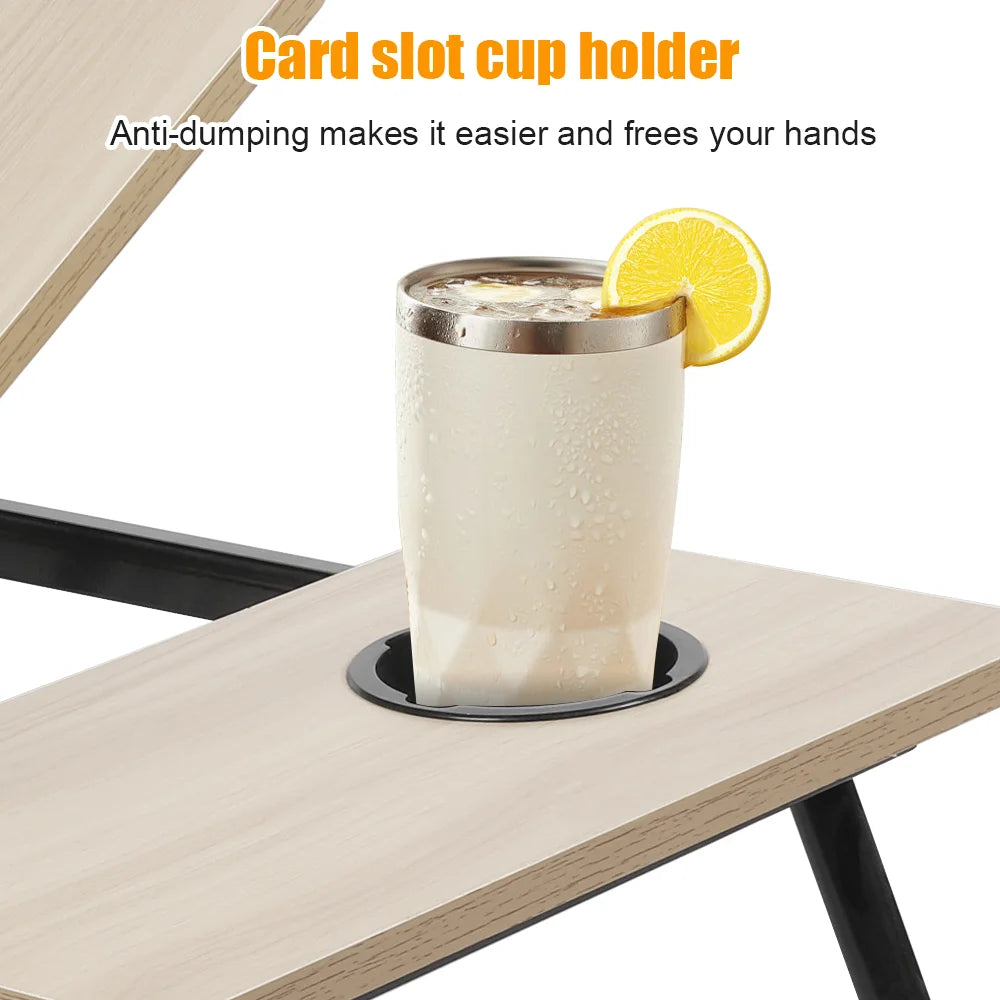 Folding Desk Laptop Table for Bed and Sofa Laptop Desk 5-level Height Adjustment with Cup holder Multifunction Table